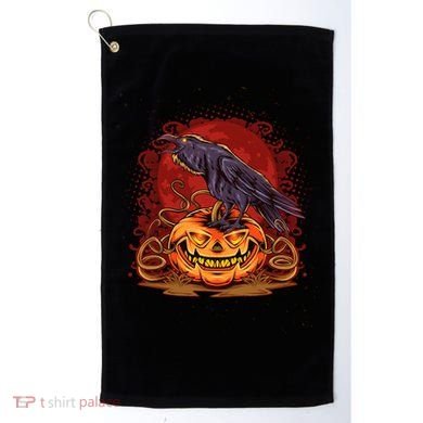 Spooky Halloween Raven Crow Jacklantern Pumpkin Golf Towel