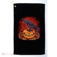 Spooky Halloween Raven Crow Jacklantern Pumpkin Golf Towel thumb 0