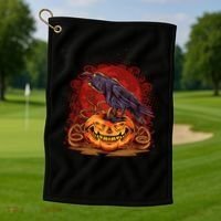 Spooky Halloween Raven Crow Jacklantern Pumpkin Golf Towel thumb 1