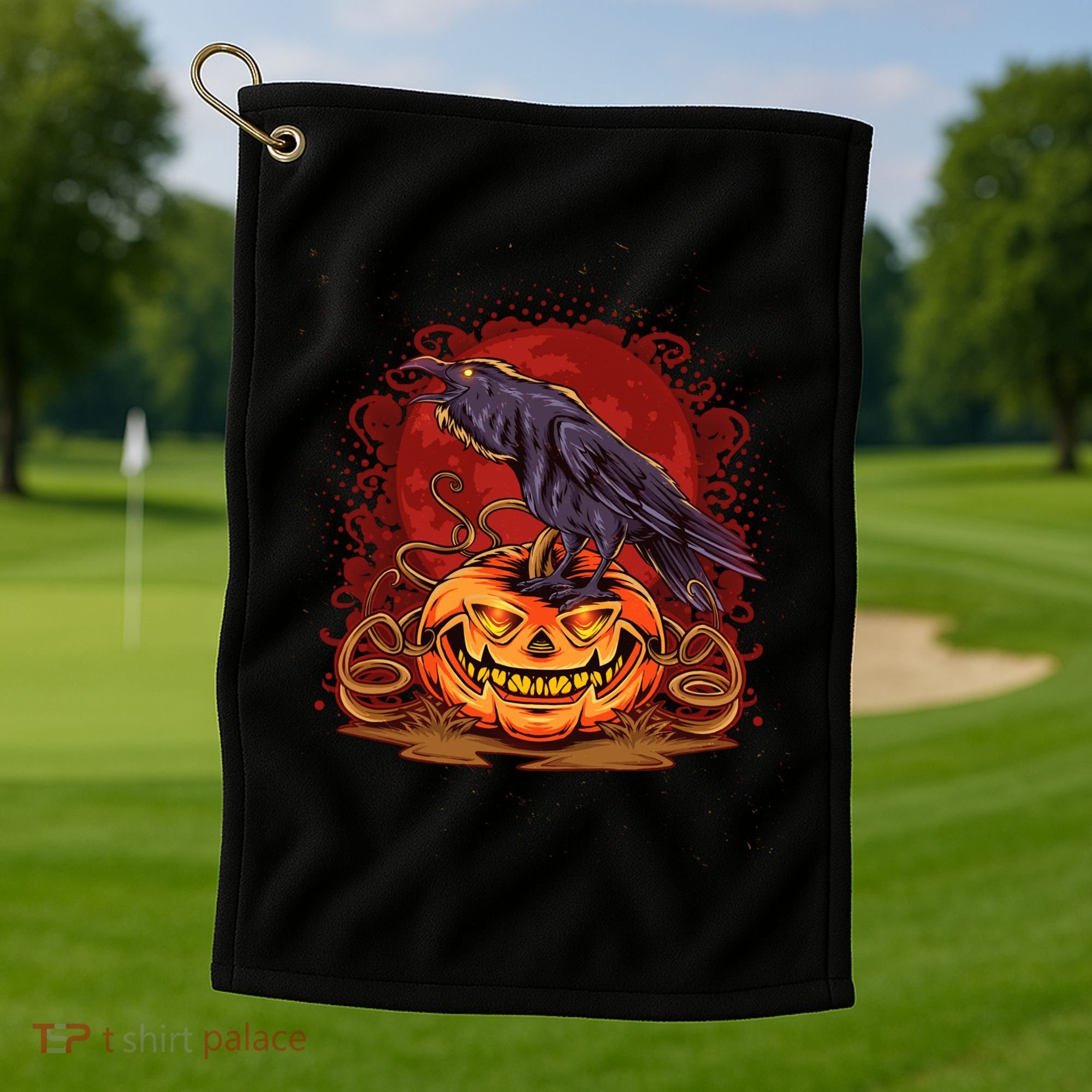 Spooky Halloween Raven Crow Jacklantern Pumpkin Golf Towel