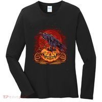 Spooky Halloween Raven Crow Jacklantern Pumpkin Women's Long Sleeve Shirt thumb 0