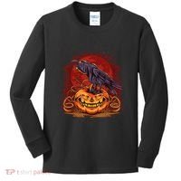 Spooky Halloween Raven Crow Jacklantern Pumpkin Kids Long Sleeve Shirt thumb 0