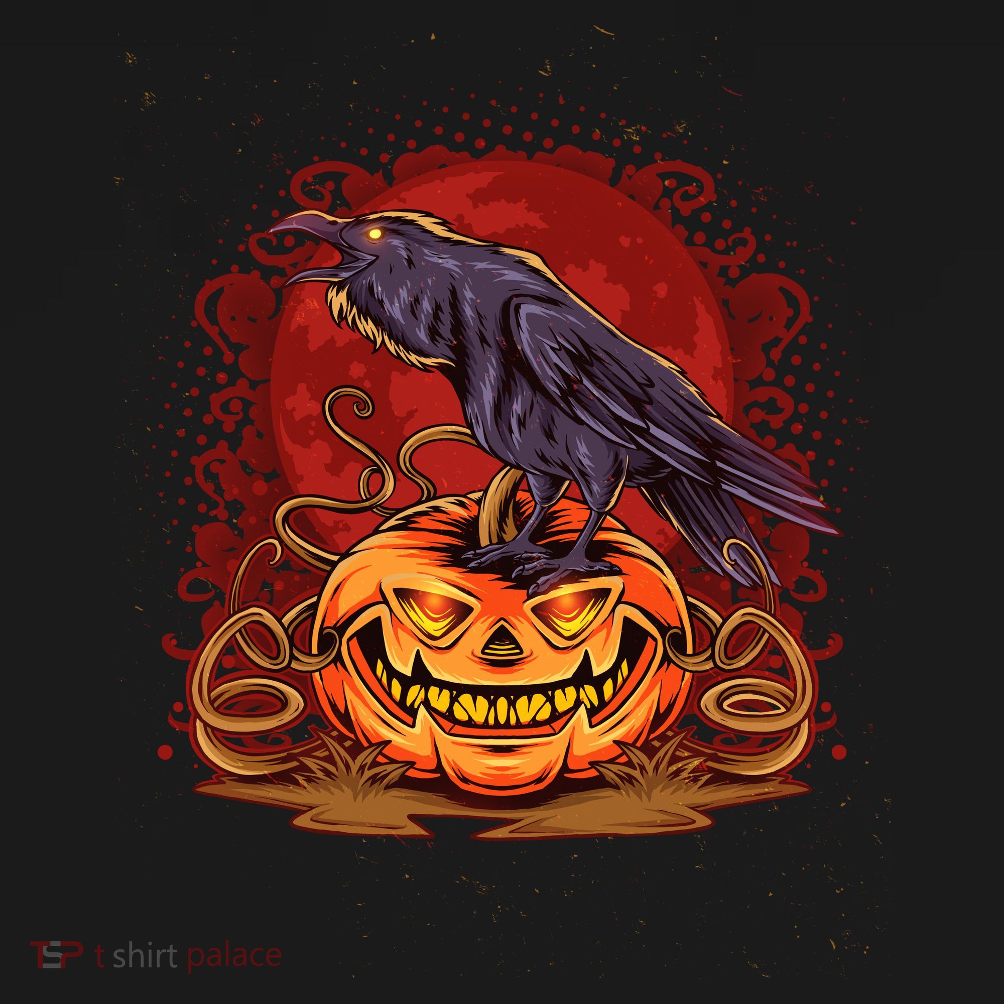 Spooky Halloween Raven Crow Jacklantern Pumpkin Kids Long Sleeve Shirt
