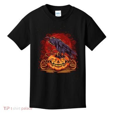 Spooky Halloween Raven Crow Jacklantern Pumpkin Kids T-Shirt