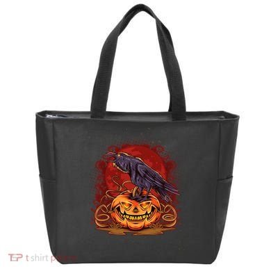 Spooky Halloween Raven Crow Jacklantern Pumpkin Tote Bag