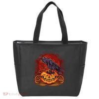 Spooky Halloween Raven Crow Jacklantern Pumpkin Tote Bag thumb 0