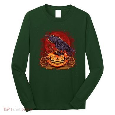 Spooky Halloween Raven Crow Jacklantern Pumpkin Long Sleeve Shirt
