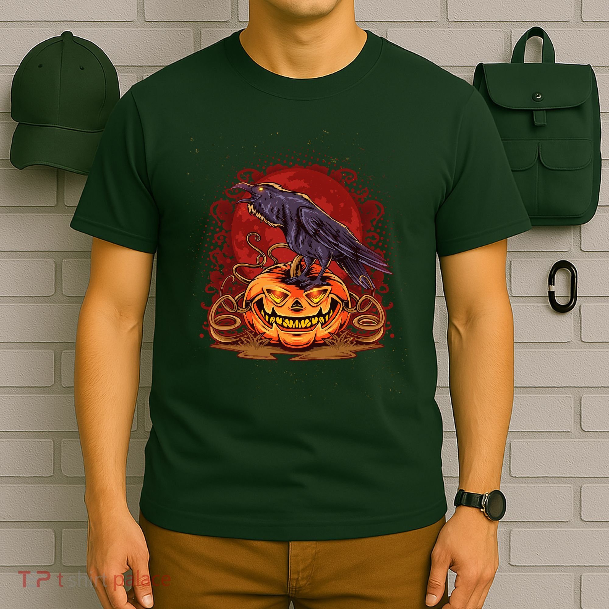 Spooky Halloween Raven Crow Jacklantern Pumpkin T-Shirt