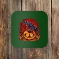 Spooky Halloween Raven Crow Jacklantern Pumpkin Coaster thumb 0