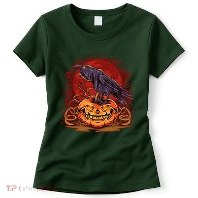 Spooky Halloween Raven Crow Jacklantern Pumpkin Women's T-Shirt