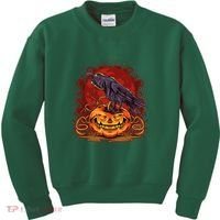 Spooky Halloween Raven Crow Jacklantern Pumpkin Kids Sweatshirt thumb 0