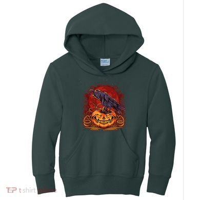 Spooky Halloween Raven Crow Jacklantern Pumpkin Kids Hoodie
