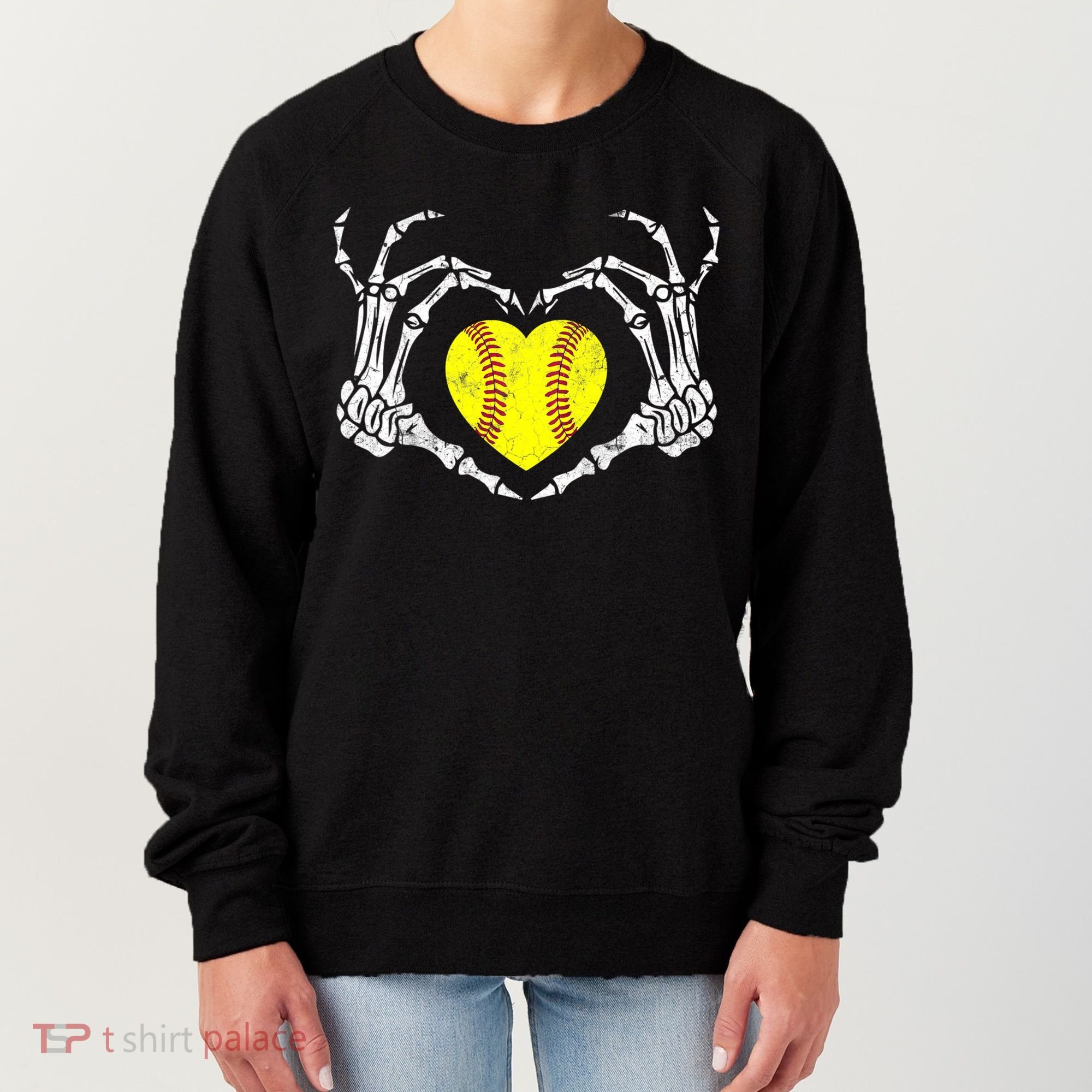Softball Heart Skeleton Hand Halloween Costume Great Gift Women's Sweatshirt