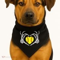 Softball Heart Skeleton Hand Halloween Costume Great Gift USA-Made Doggie Bandana thumb 1