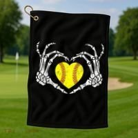 Softball Heart Skeleton Hand Halloween Costume Great Gift Golf Towel thumb 1