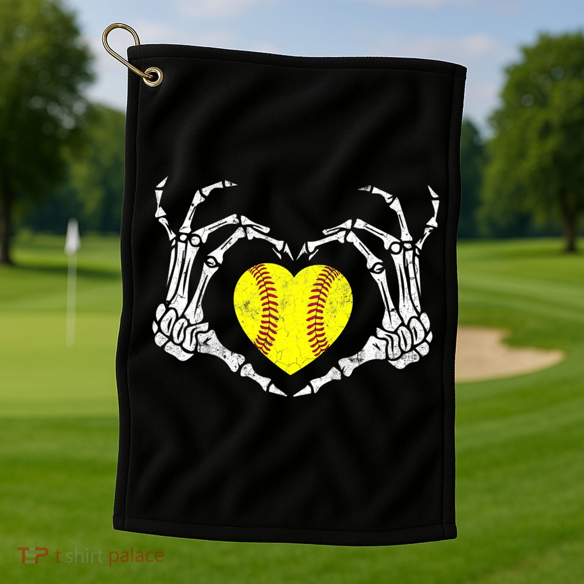 Softball Heart Skeleton Hand Halloween Costume Great Gift Golf Towel