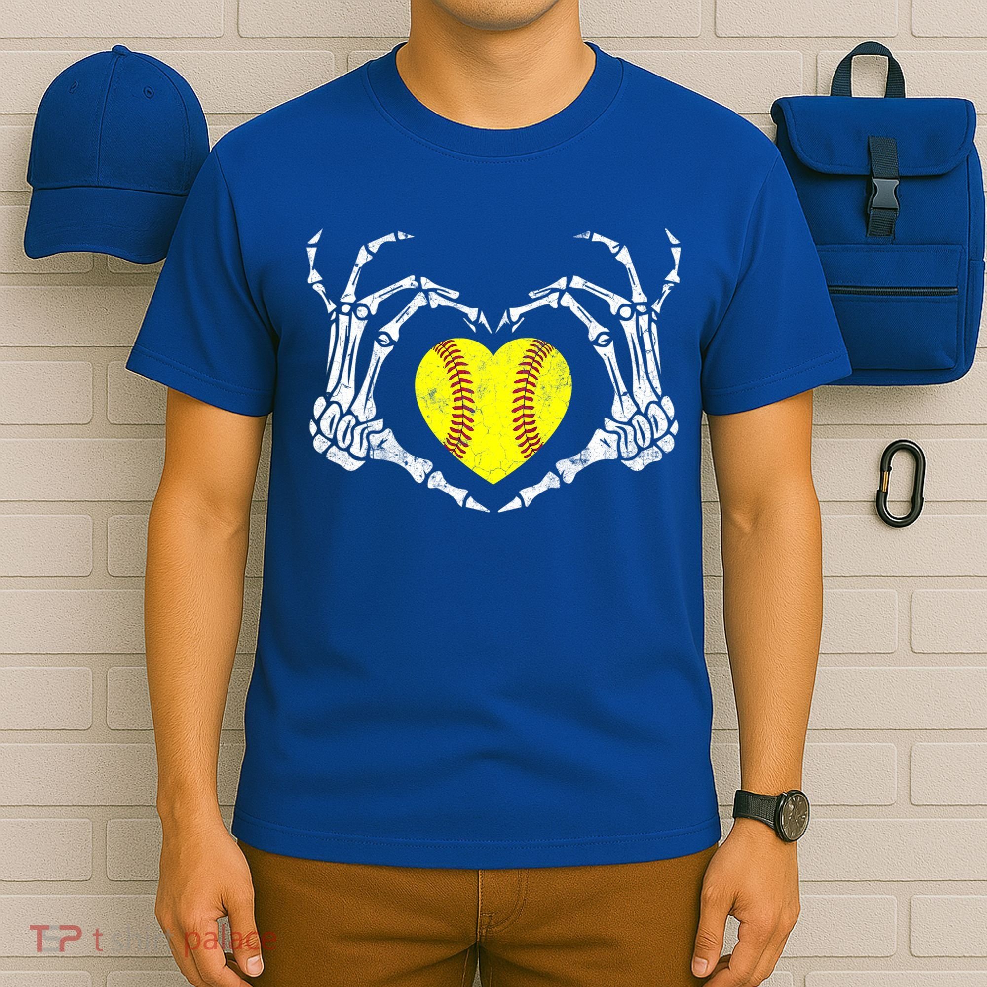 Softball Heart Skeleton Hand Halloween Costume Great Gift T-Shirt