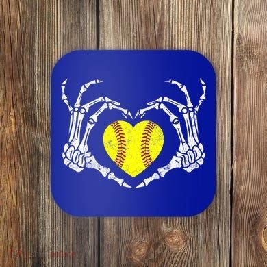 Softball Heart Skeleton Hand Halloween Costume Great Gift Coaster
