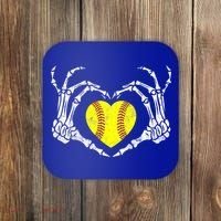 Softball Heart Skeleton Hand Halloween Costume Great Gift Coaster thumb 0