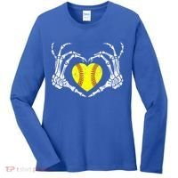 Softball Heart Skeleton Hand Halloween Costume Great Gift Women's Long Sleeve Shirt thumb 0