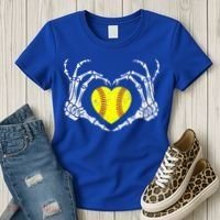 Softball Heart Skeleton Hand Halloween Costume Great Gift Women's T-Shirt thumb 3