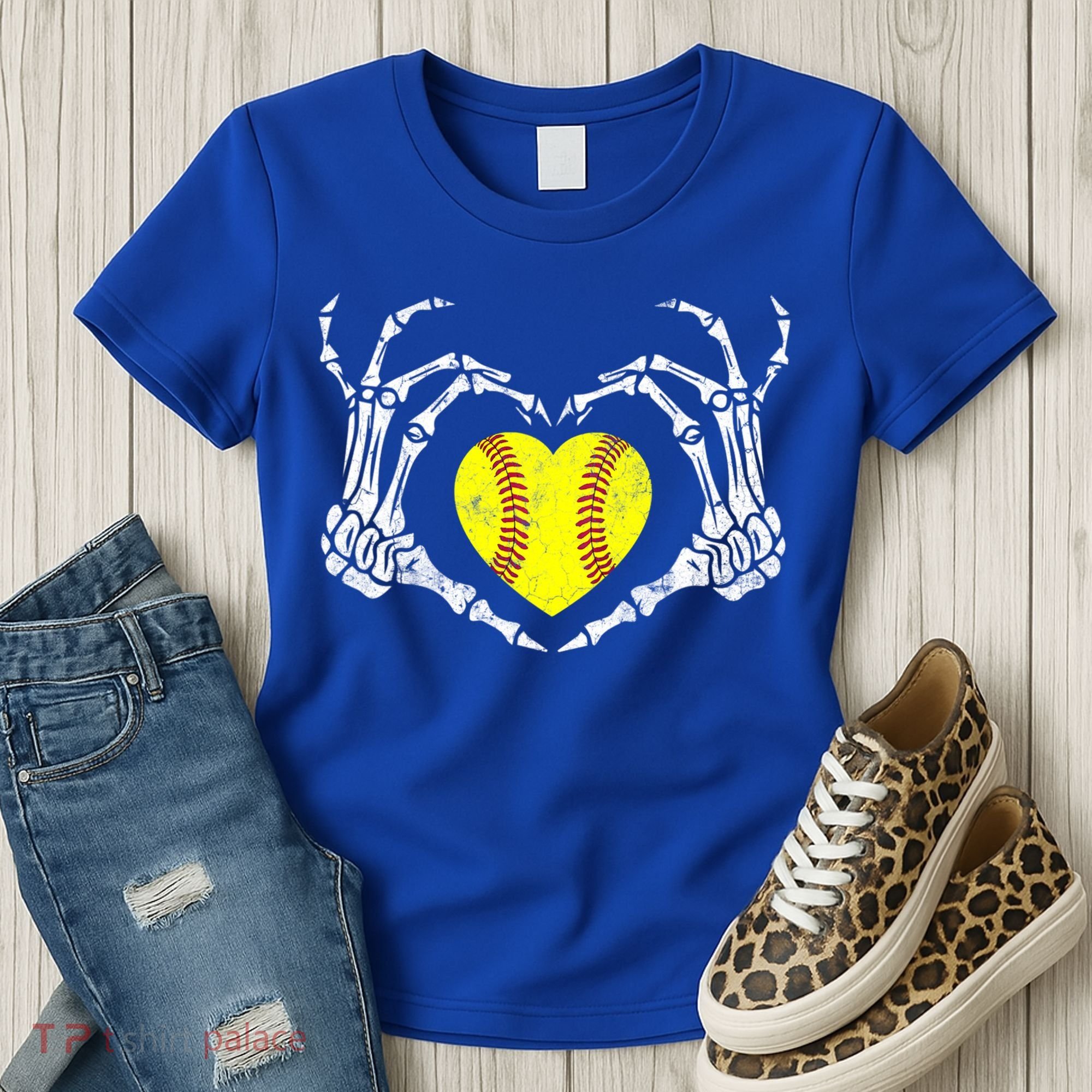 Softball Heart Skeleton Hand Halloween Costume Great Gift Women's T-Shirt