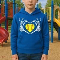 Softball Heart Skeleton Hand Halloween Costume Great Gift Kids Hoodie thumb 2