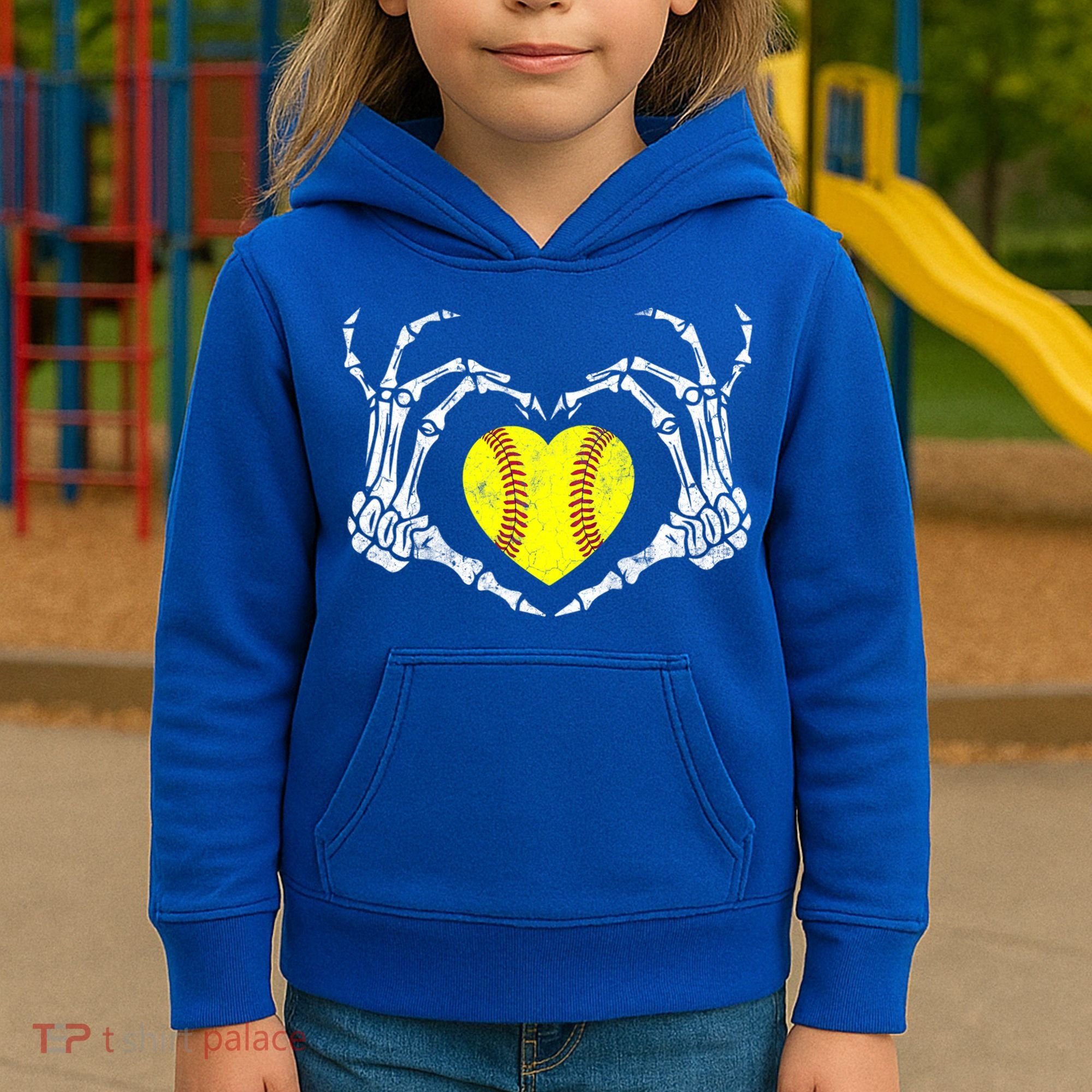 Softball Heart Skeleton Hand Halloween Costume Great Gift Kids Hoodie
