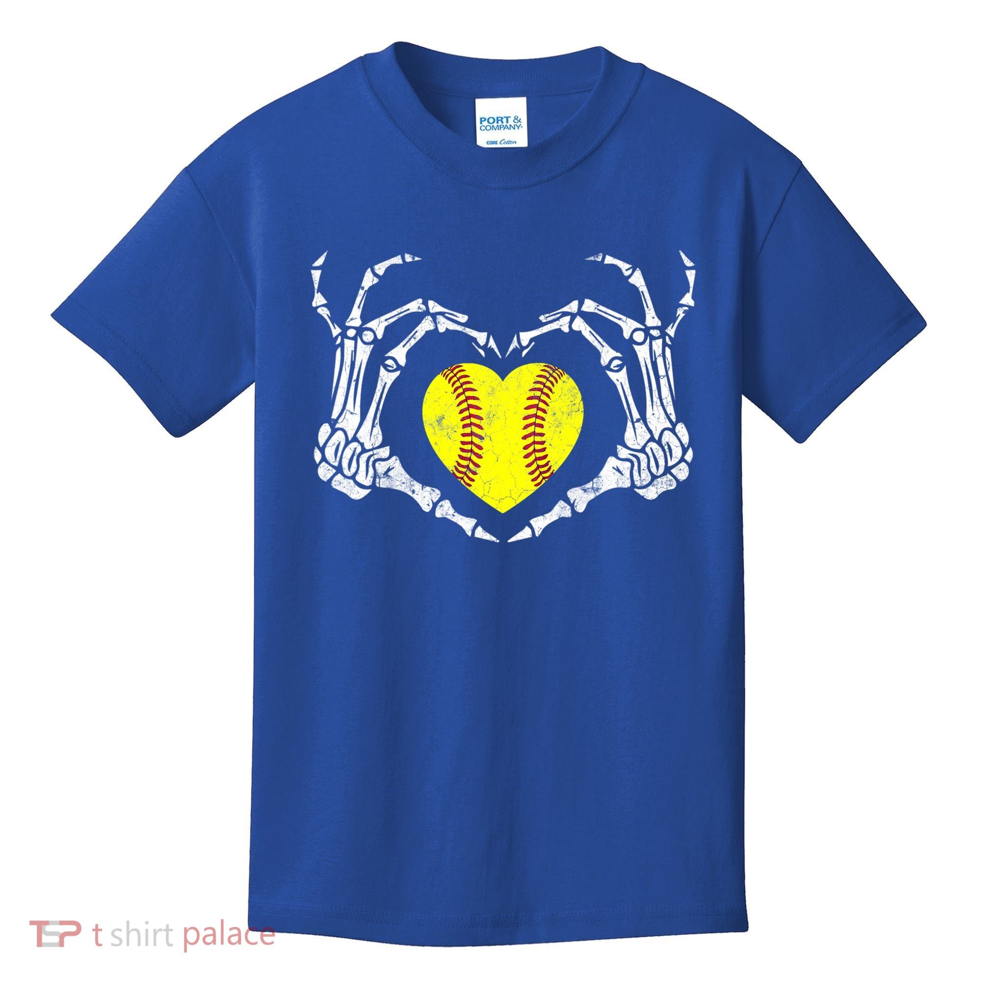 Softball Heart Skeleton Hand Halloween Costume Great Gift Kids T-Shirt