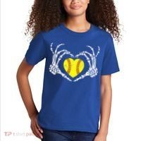 Softball Heart Skeleton Hand Halloween Costume Great Gift Kids T-Shirt thumb 2