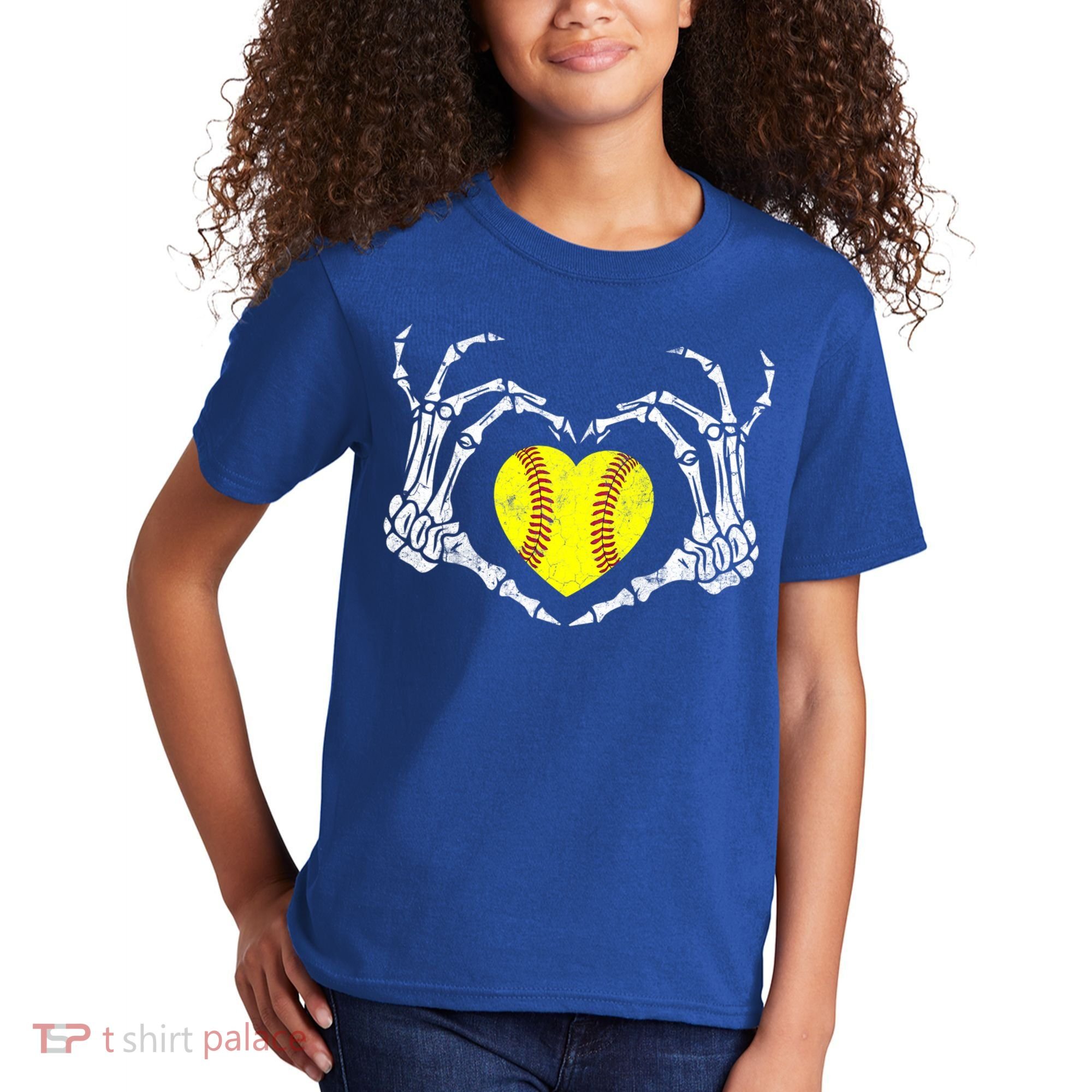 Softball Heart Skeleton Hand Halloween Costume Great Gift Kids T-Shirt