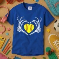 Softball Heart Skeleton Hand Halloween Costume Great Gift Kids T-Shirt thumb 3