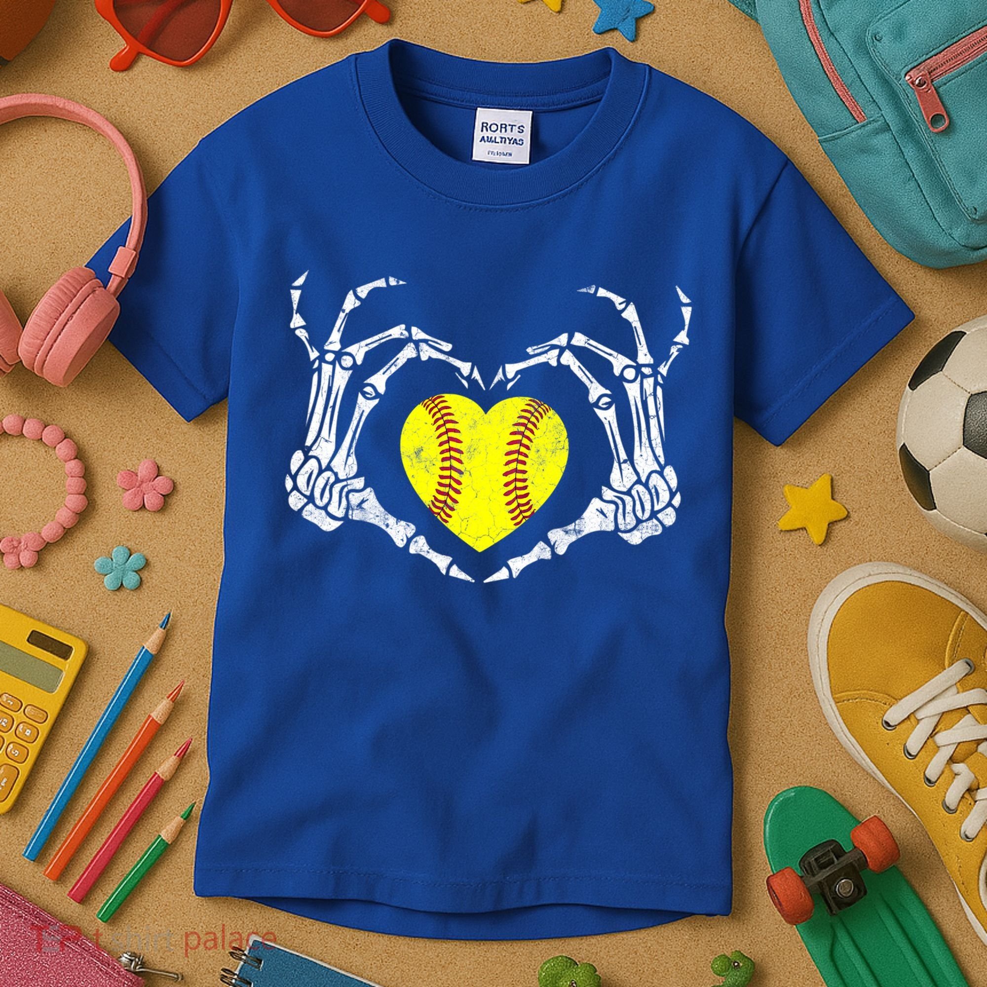 Softball Heart Skeleton Hand Halloween Costume Great Gift Kids T-Shirt