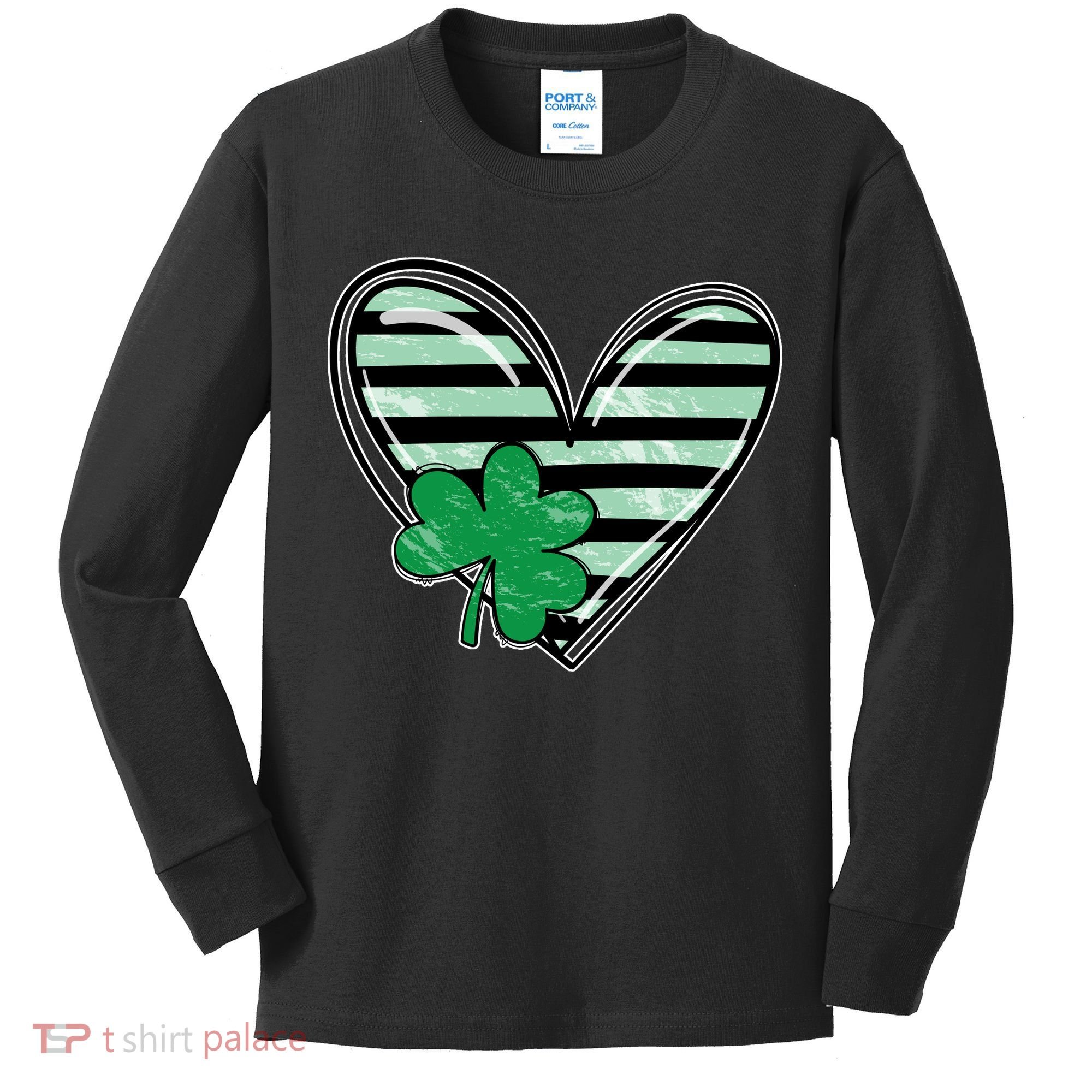 Shamrock Heart St Patrick Day Cute Kids Long Sleeve Shirt