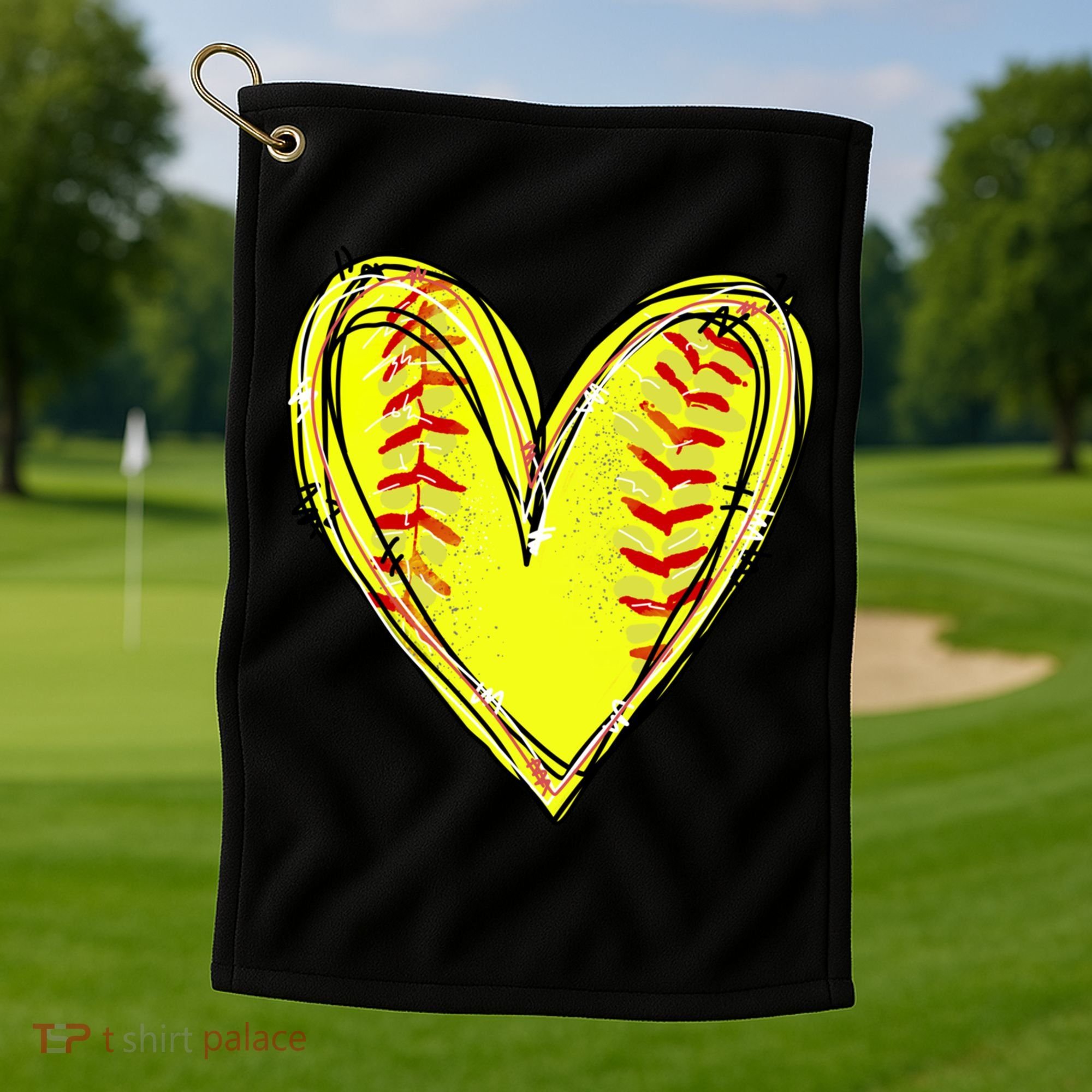 Softball Heart Softball Game Day Softball Mom Lovers Gift Golf Towel