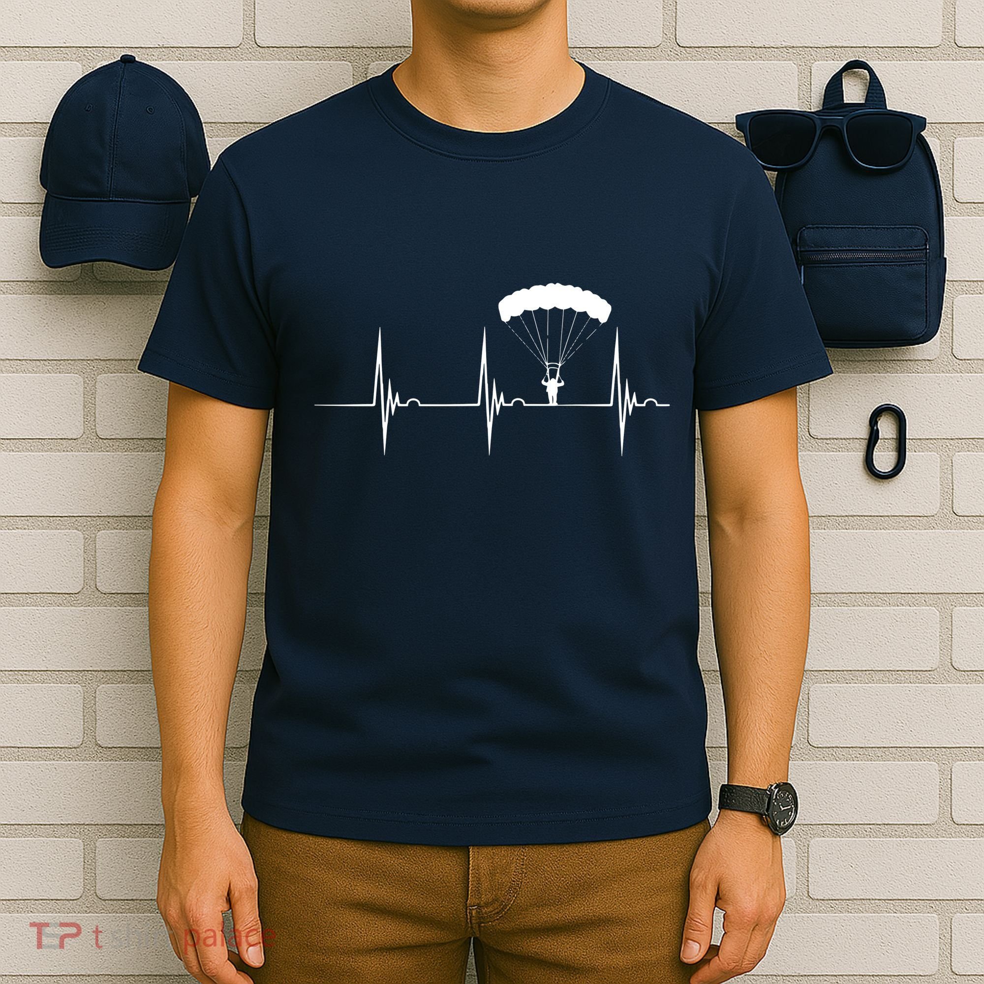 Skydiving Heartbeat Skydiver Skydive EKG Pulse Jump T-Shirt
