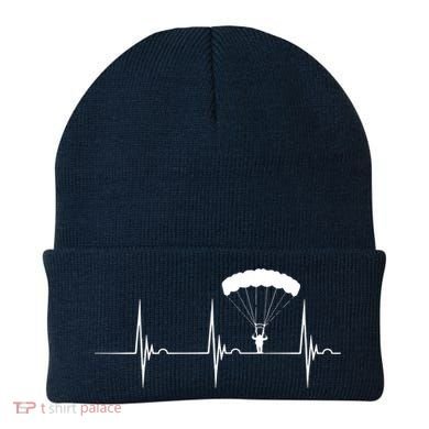 Skydiving Heartbeat Skydiver Skydive EKG Pulse Jump Beanie
