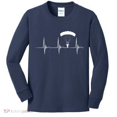 Skydiving Heartbeat Skydiver Skydive EKG Pulse Jump Kids Long Sleeve Shirt