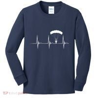 Skydiving Heartbeat Skydiver Skydive EKG Pulse Jump Kids Long Sleeve Shirt thumb 0