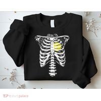 Softball Heart Skeleton Rib Cage Halloween Love Softball Sweatshirt thumb 2