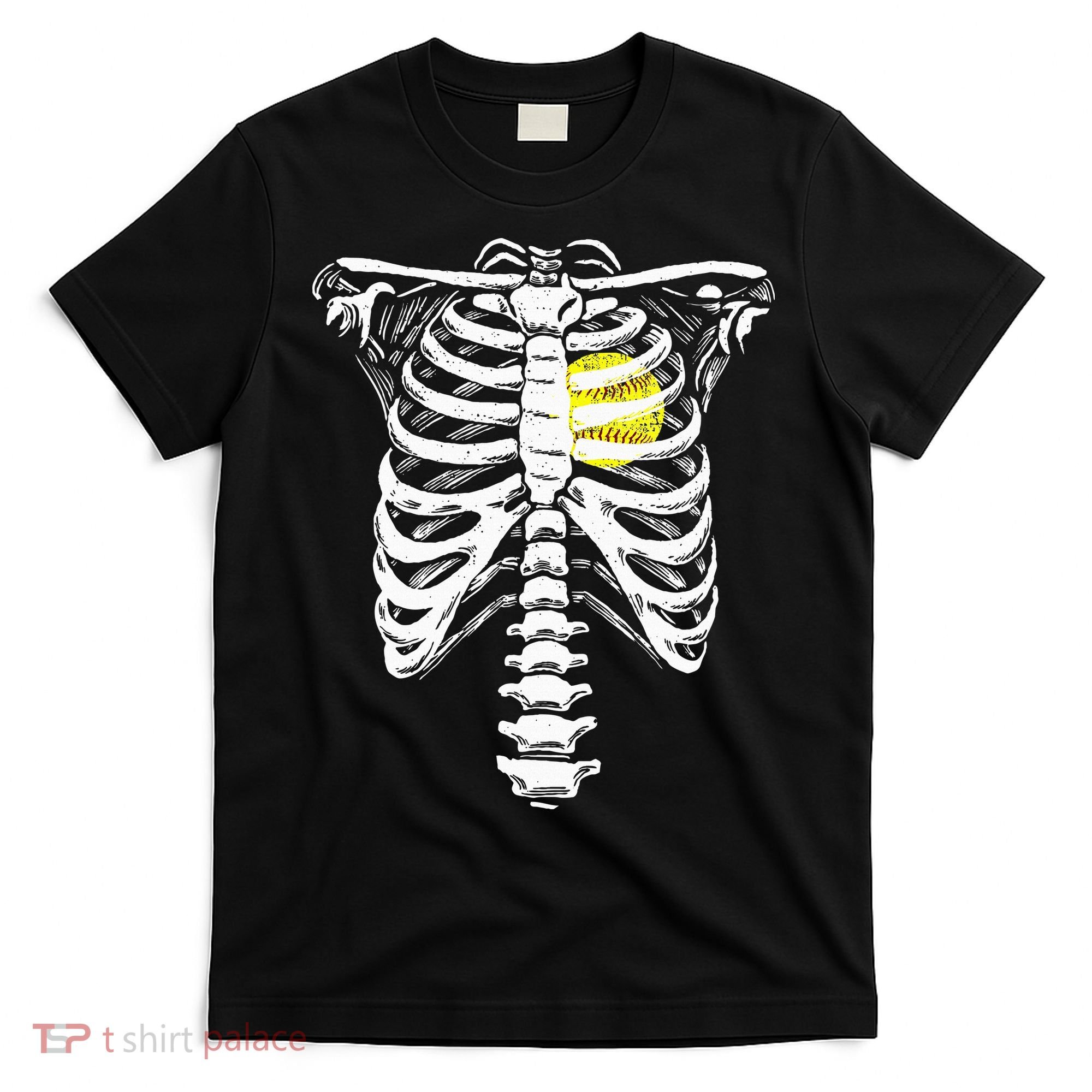 Softball Heart Skeleton Rib Cage Halloween Love Softball T-Shirt