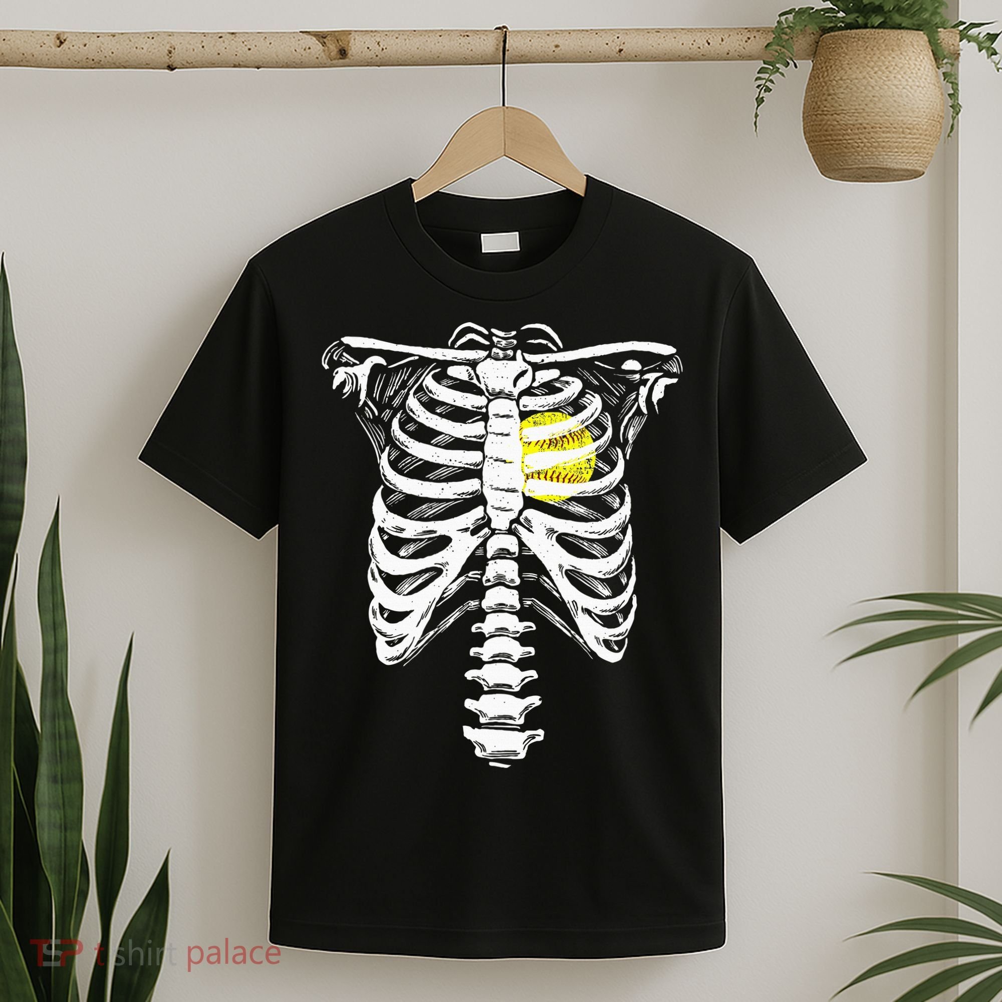 Softball Heart Skeleton Rib Cage Halloween Love Softball T-Shirt