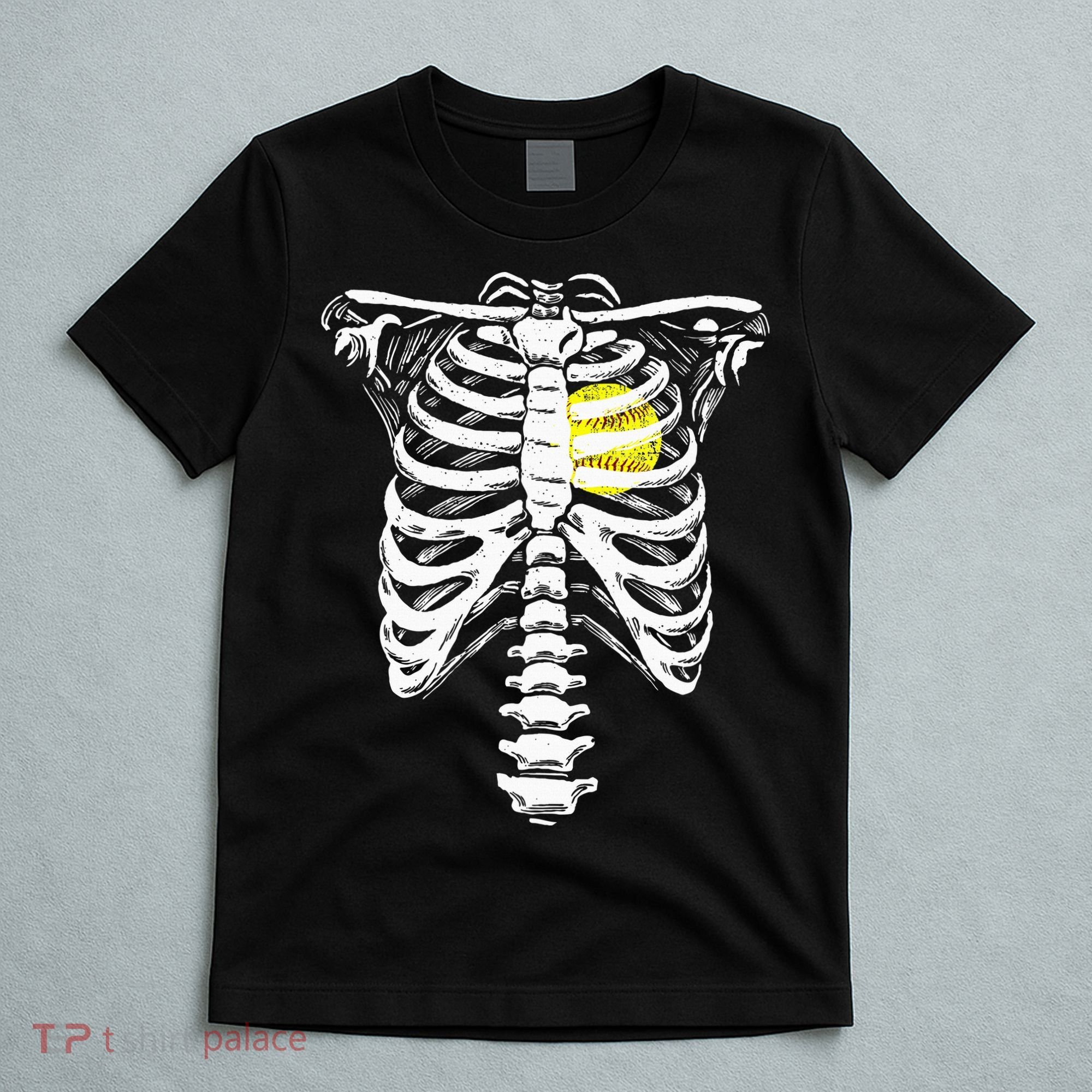 Softball Heart Skeleton Rib Cage Halloween Love Softball T-Shirt