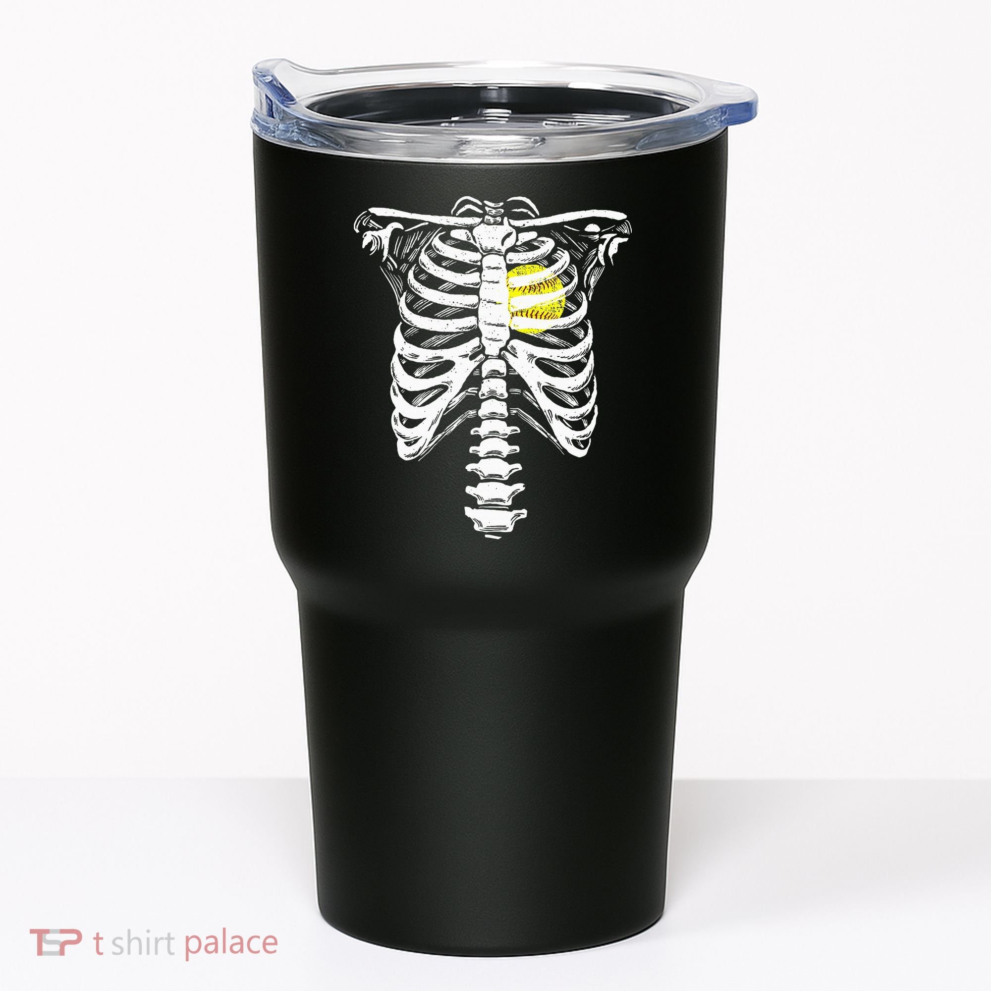 Softball Heart Skeleton Rib Cage Halloween Love Softball Tumbler