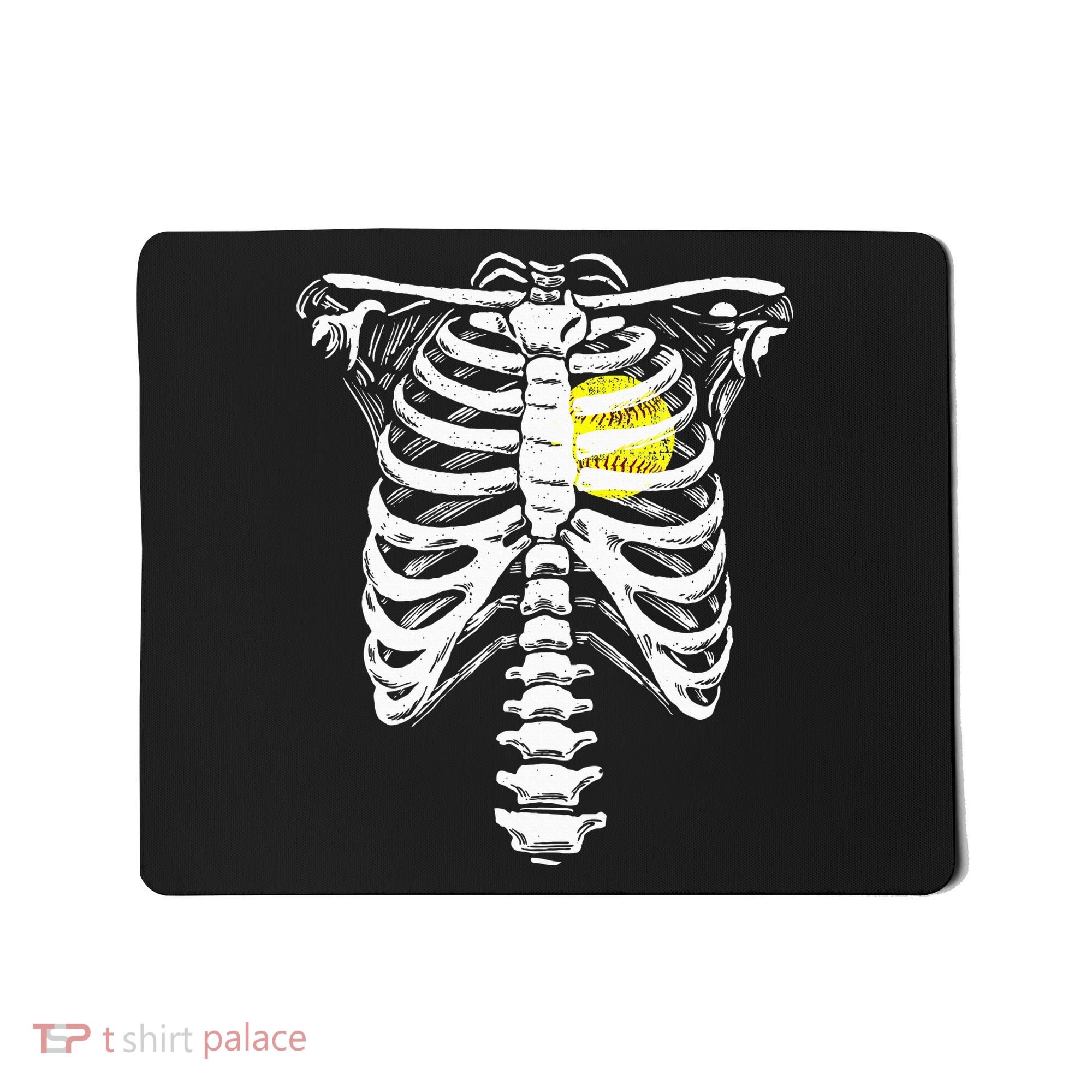 Softball Heart Skeleton Rib Cage Halloween Love Softball Mousepad