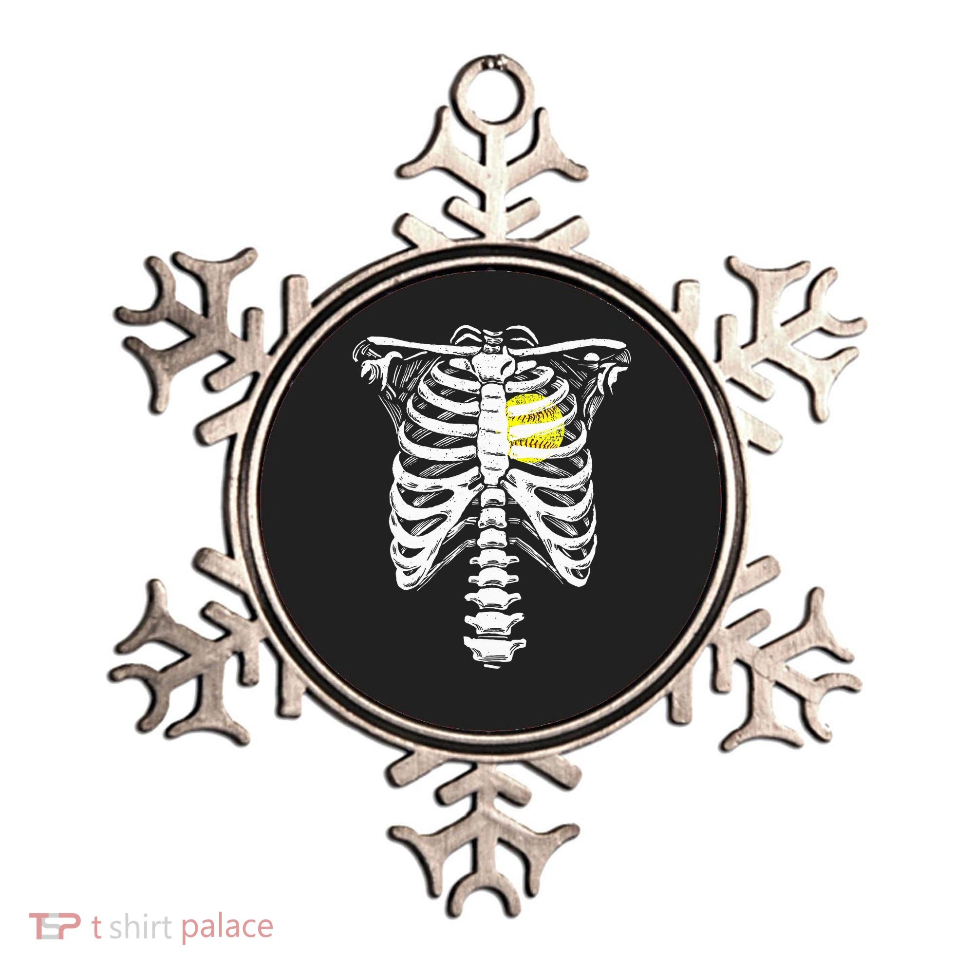 Softball Heart Skeleton Rib Cage Halloween Love Softball Ornament