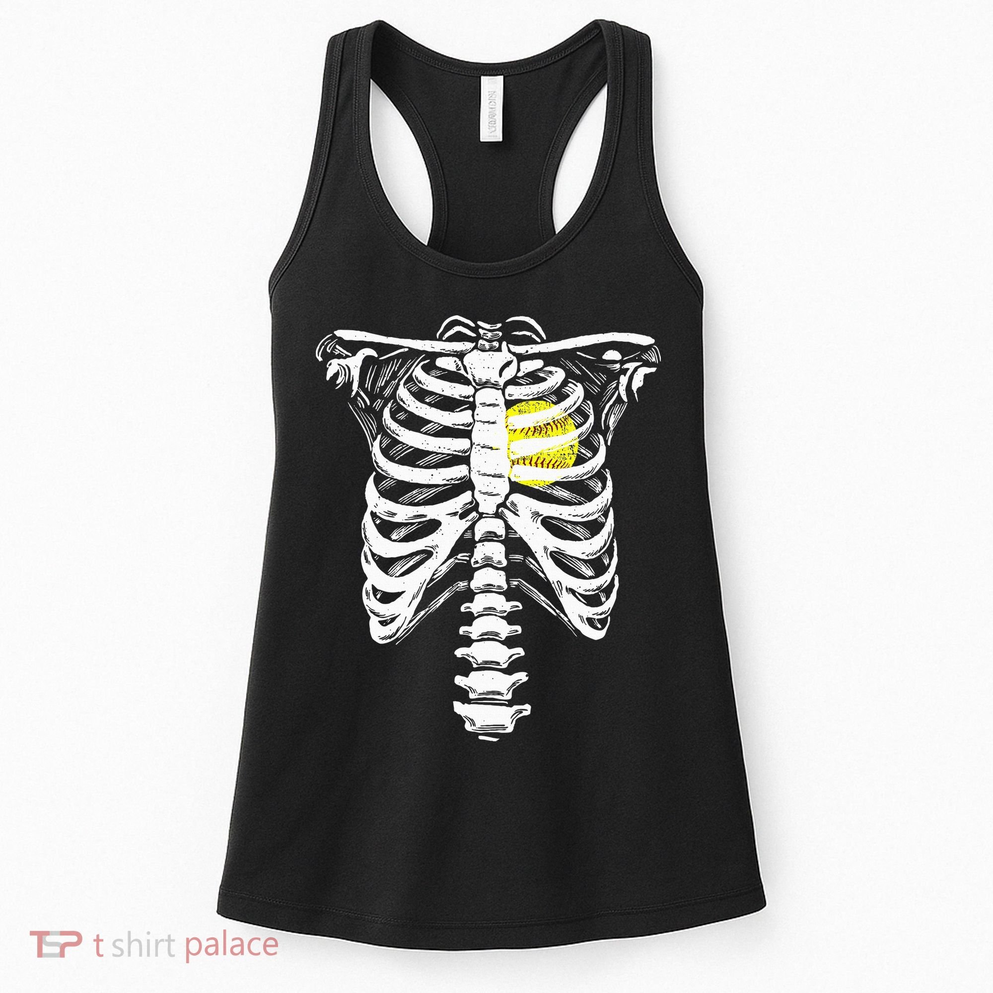 Softball Heart Skeleton Rib Cage Halloween Love Softball Women's Tank Top