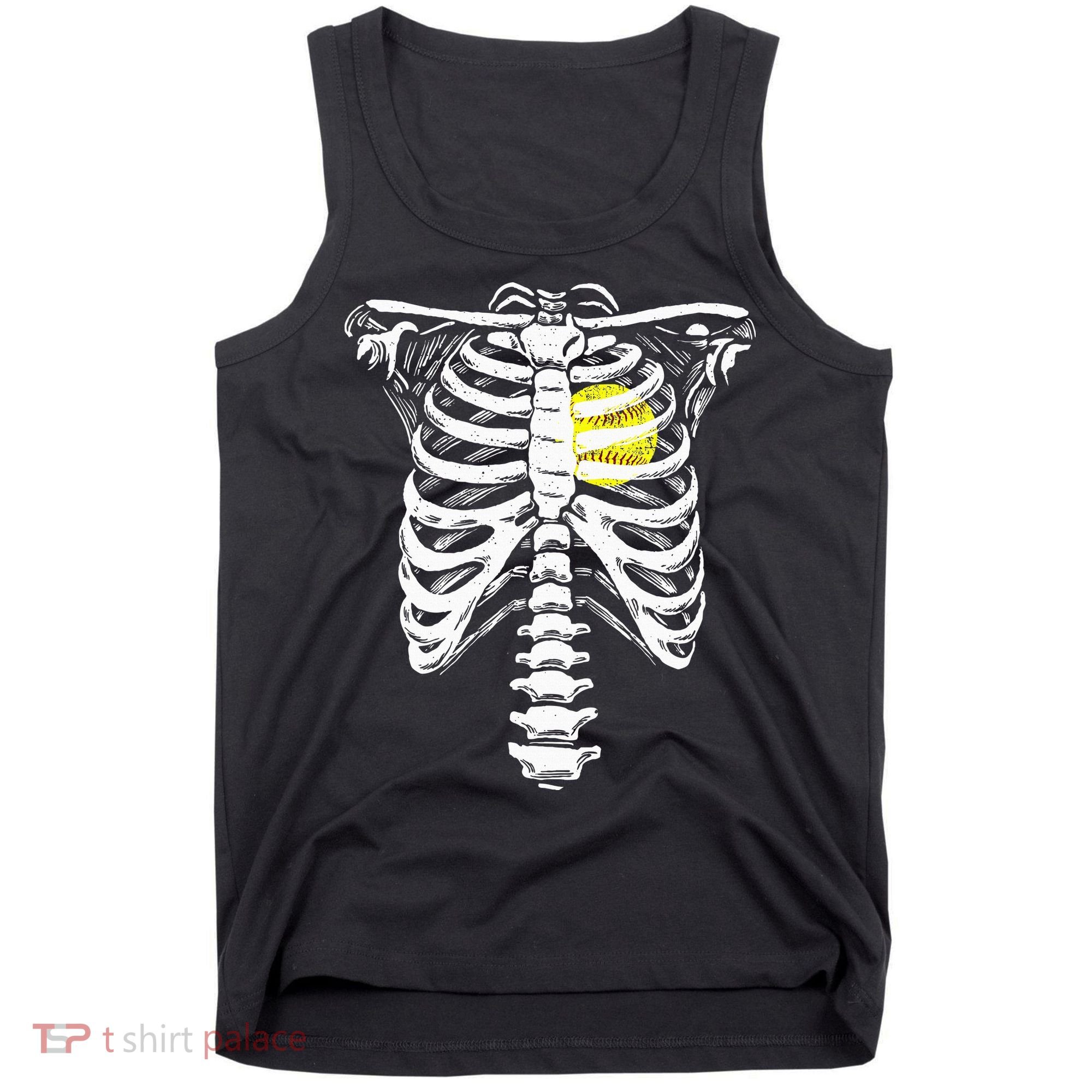 Softball Heart Skeleton Rib Cage Halloween Love Softball Tank Top