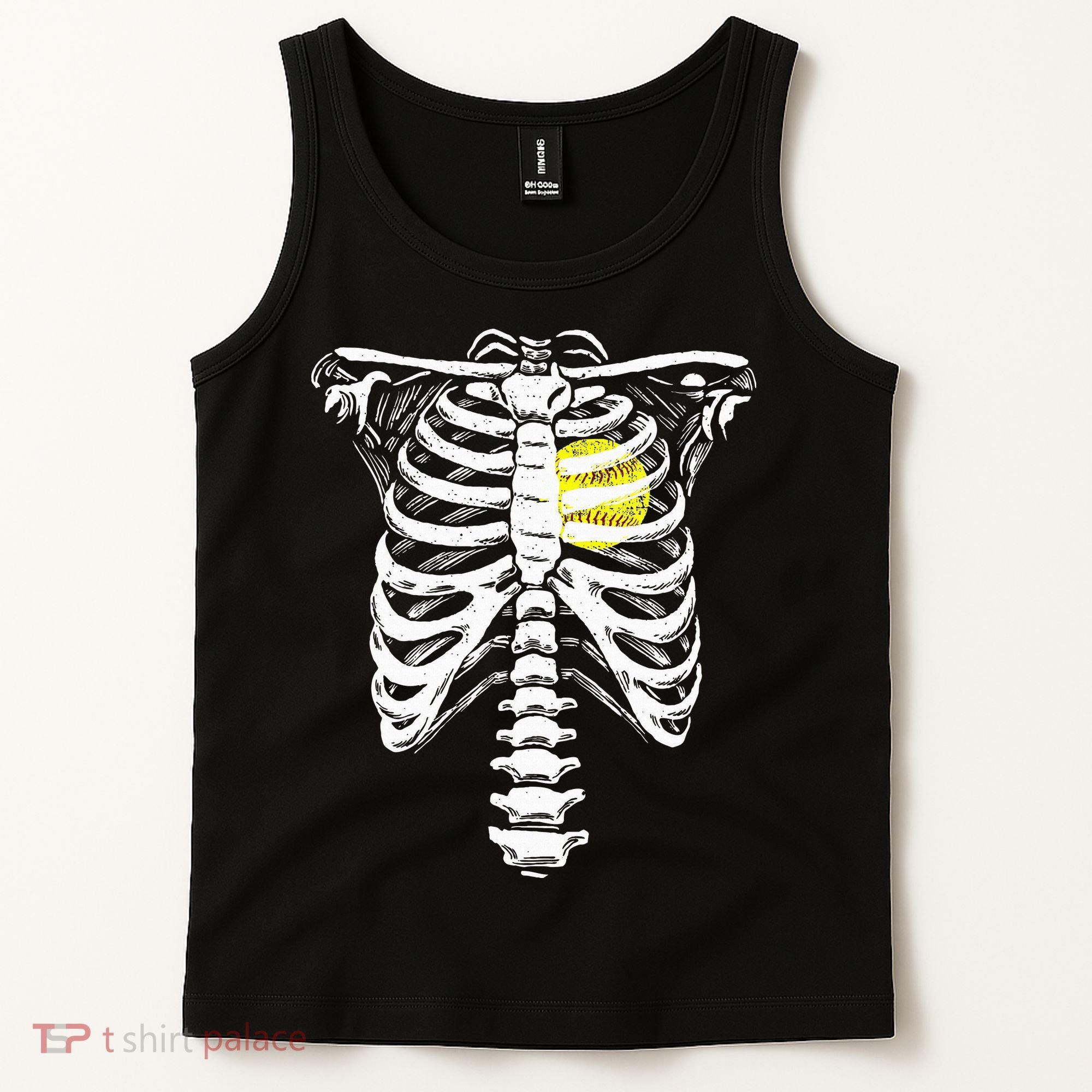 Softball Heart Skeleton Rib Cage Halloween Love Softball Tank Top