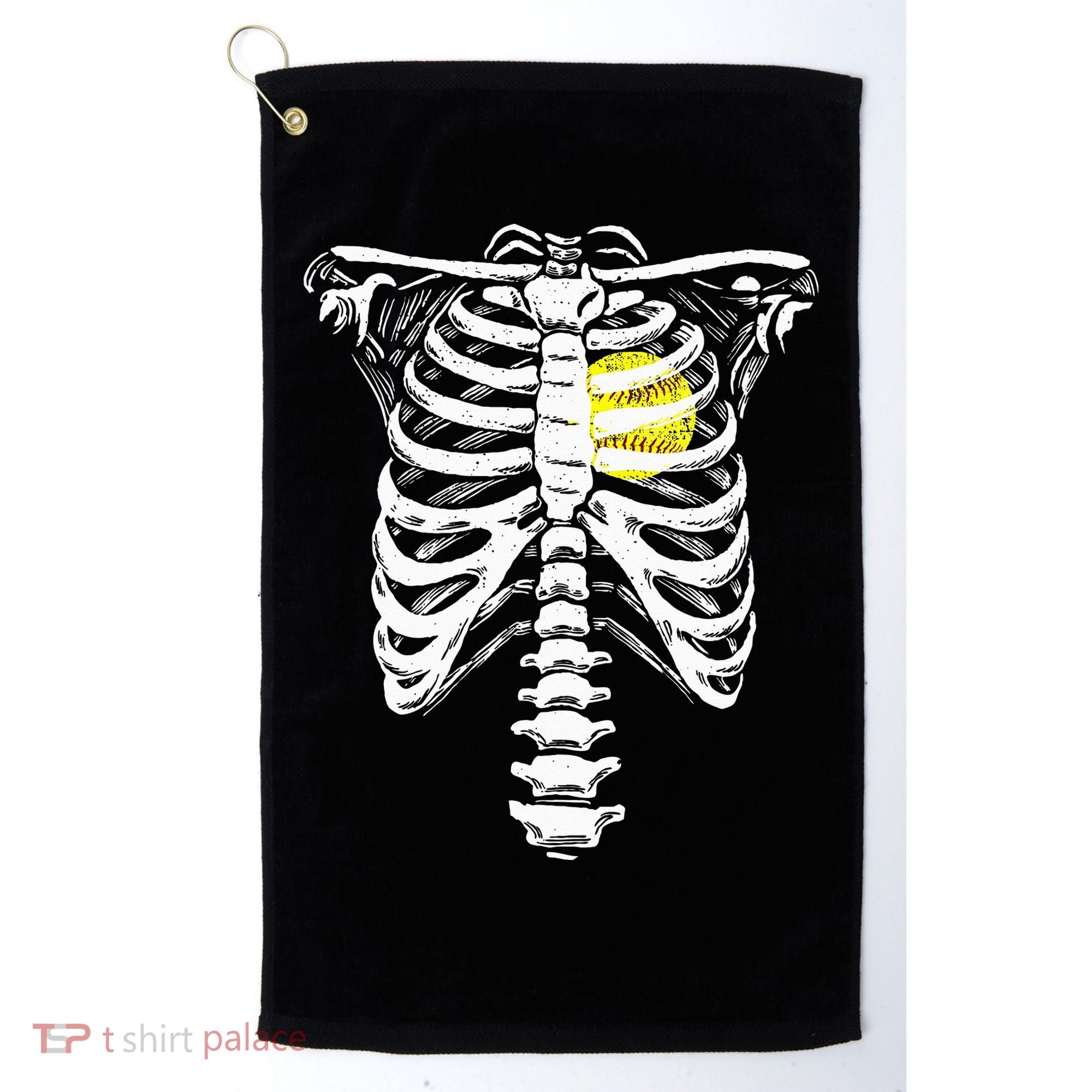Softball Heart Skeleton Rib Cage Halloween Love Softball Golf Towel